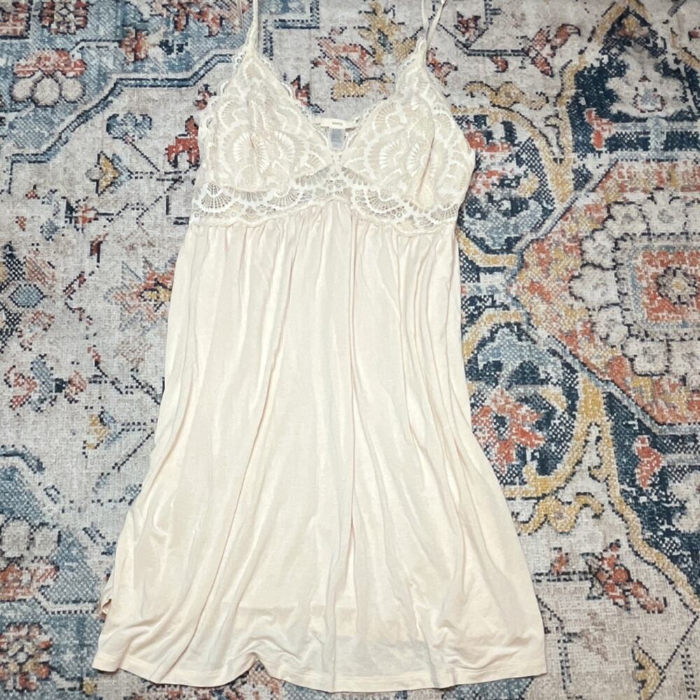 Eberjey Mariana TENCEL Modal Lace Trim Chemise Nightgown Peach/Pink Large $148